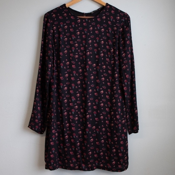Zara Trafaluc black floral shift dress-M - Picture 1 of 6